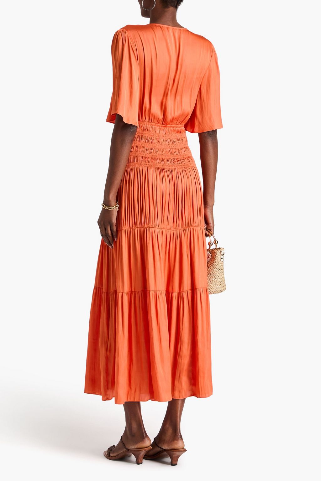 Robe longue en satin froncé MAJE avec col en V – Robe de soirée femme ...